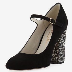 Bettye Muller Black Heels with Glitter Block Heel
